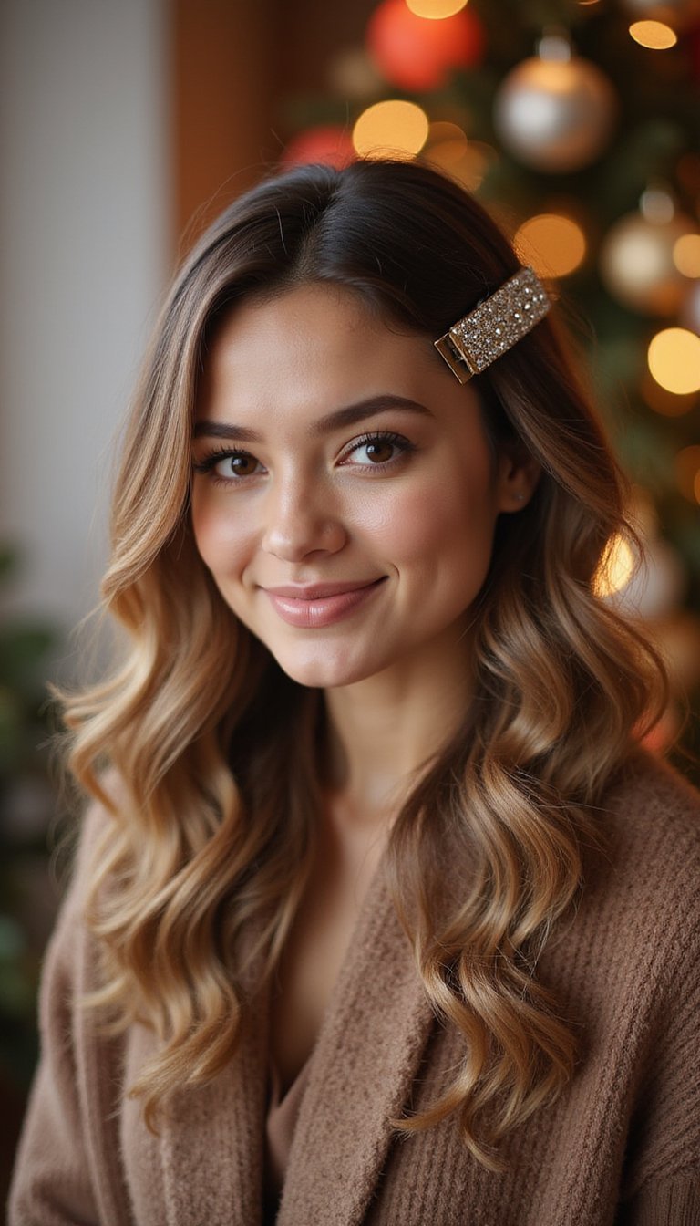 Soft Curls Pinned With Sparkly Side Clip