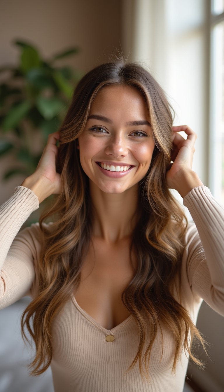 Loose Waves Pinned Back For Cap Comfort