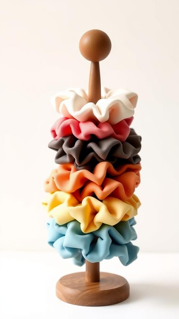 Wooden Dowel Scrunchie Stand With Finial