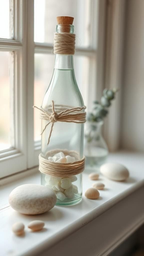Coastal Jute Twine Wrapped Glass Bottle Vase