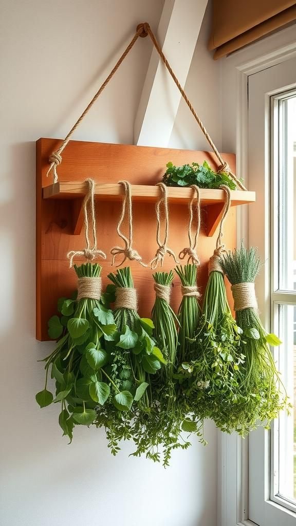 Kitchen Herb Drying Rack With Jute Twine Lines