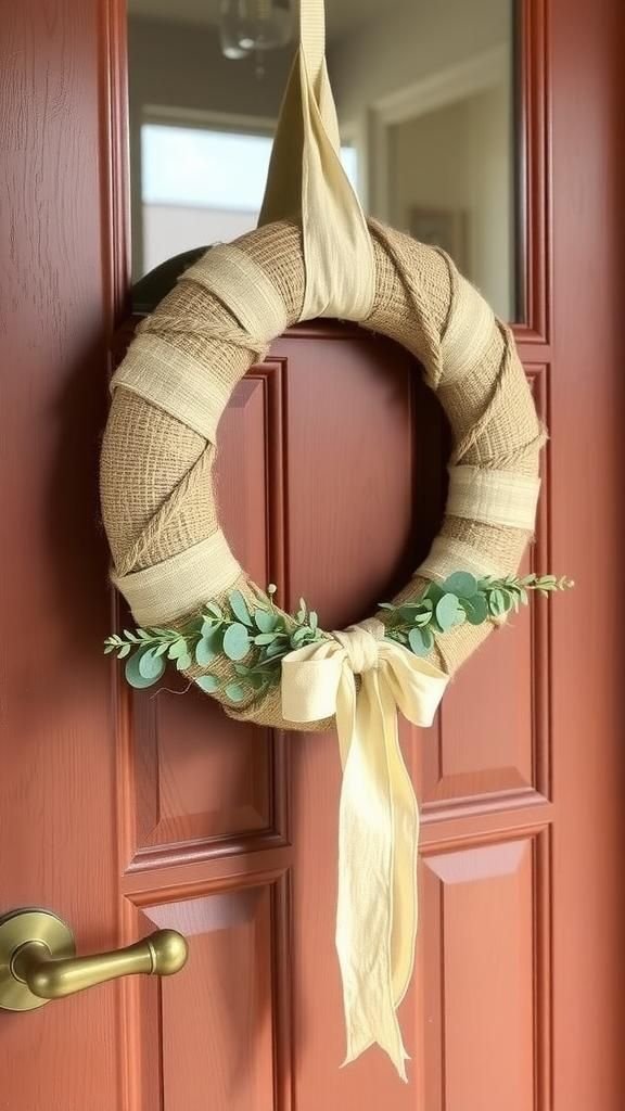 Welcoming Door Wreath With Jute Twine And Greens