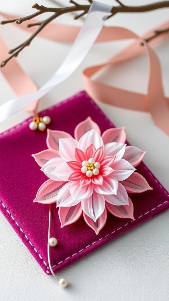 Layered Sakura Brooch With Soft Organza