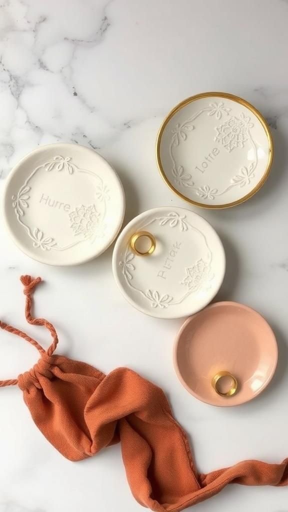 Doily Imprinted Clay Ring Dishes With Delicate Texture