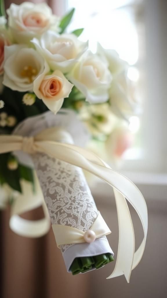 Lace Doily Wrapped Bridal Bouquet Handle Accent