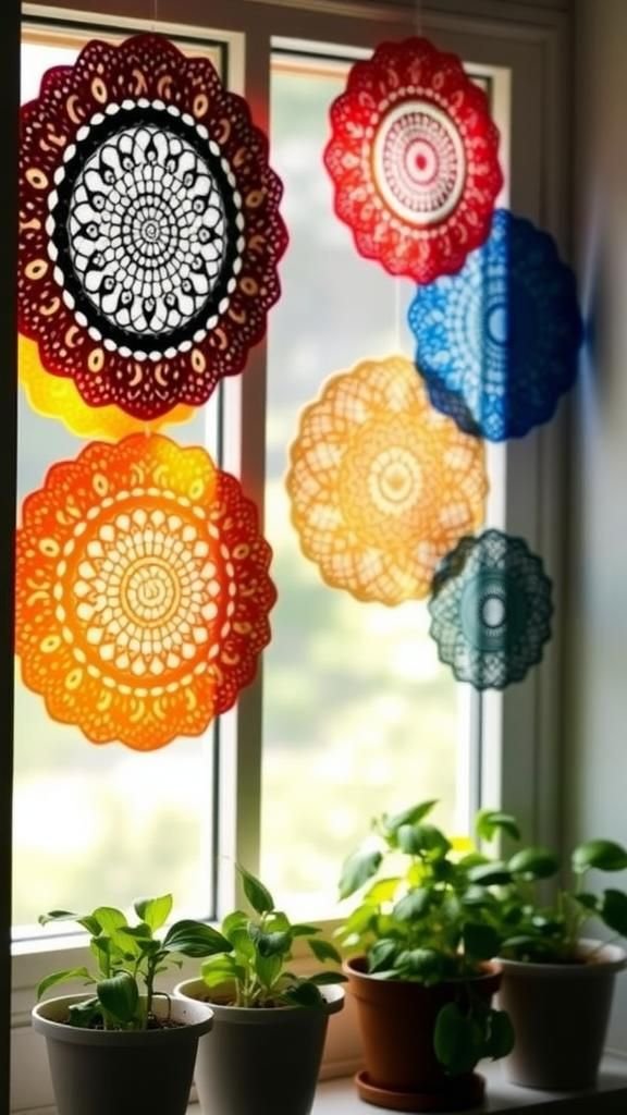 Stained Glass Style Doily Window Suncatchers With Color