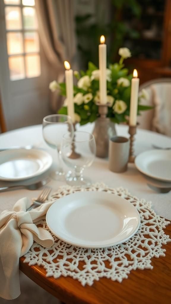 Tea-Stained Doily Table Chargers With Antique Patina