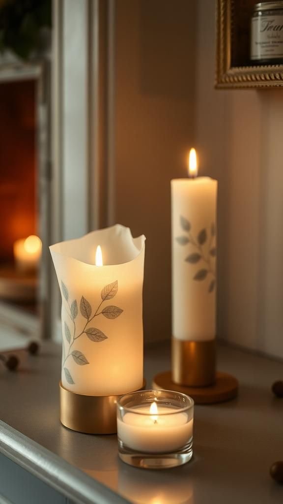 Frosted Candle Wraps With Delicate Leaf Print Motifs