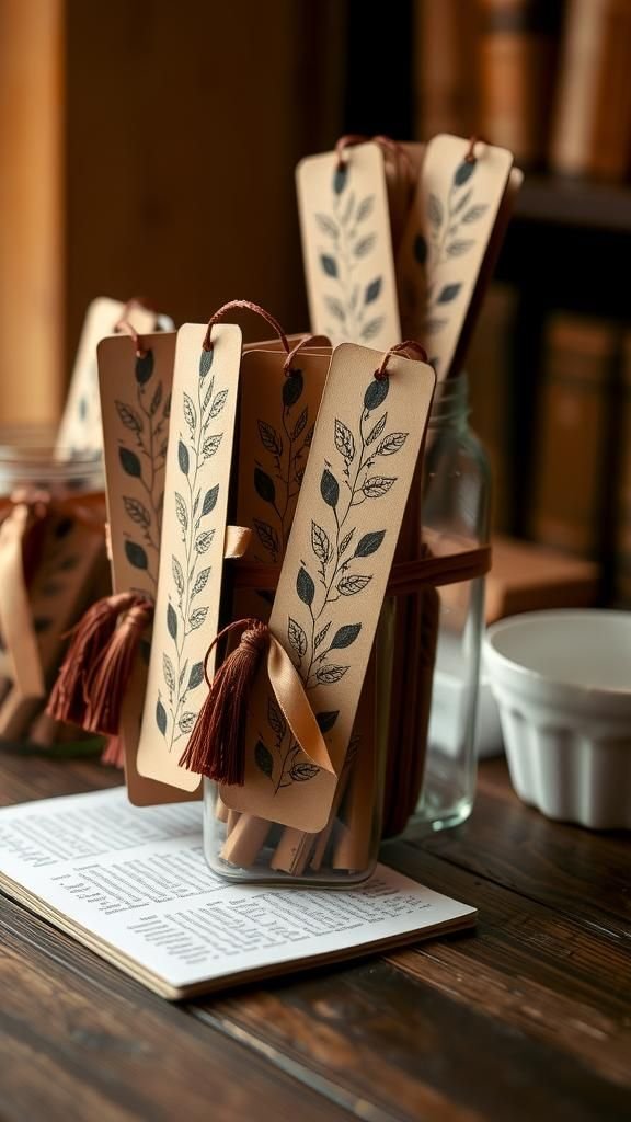 Leaf Print Bookmarks With Satin Tassels And Charms