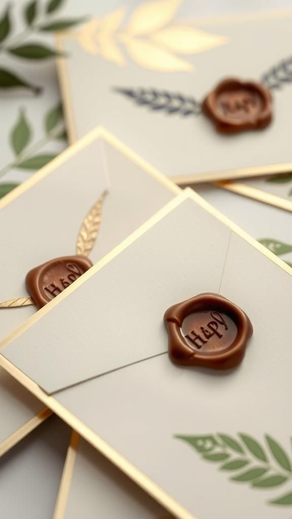 Leaf Print Greeting Cards With Foil Accent Borders
