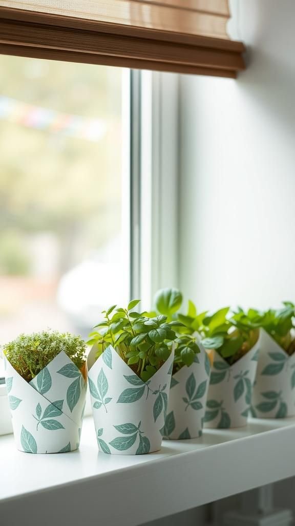 Leaf Print Paper Planter Sleeves For Small Pots