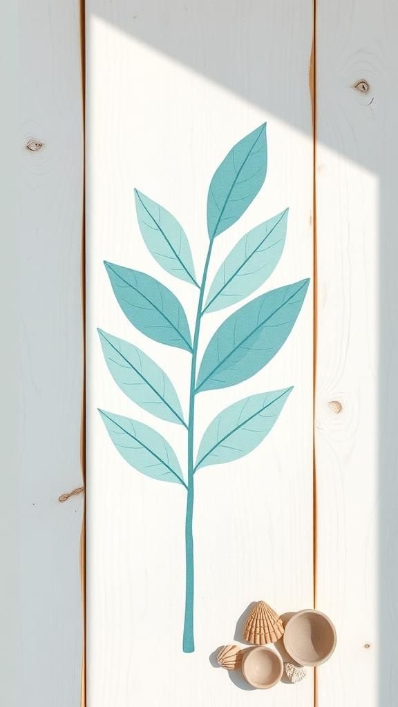 Leaf Prints On Whitewashed Wood Panels With Grain