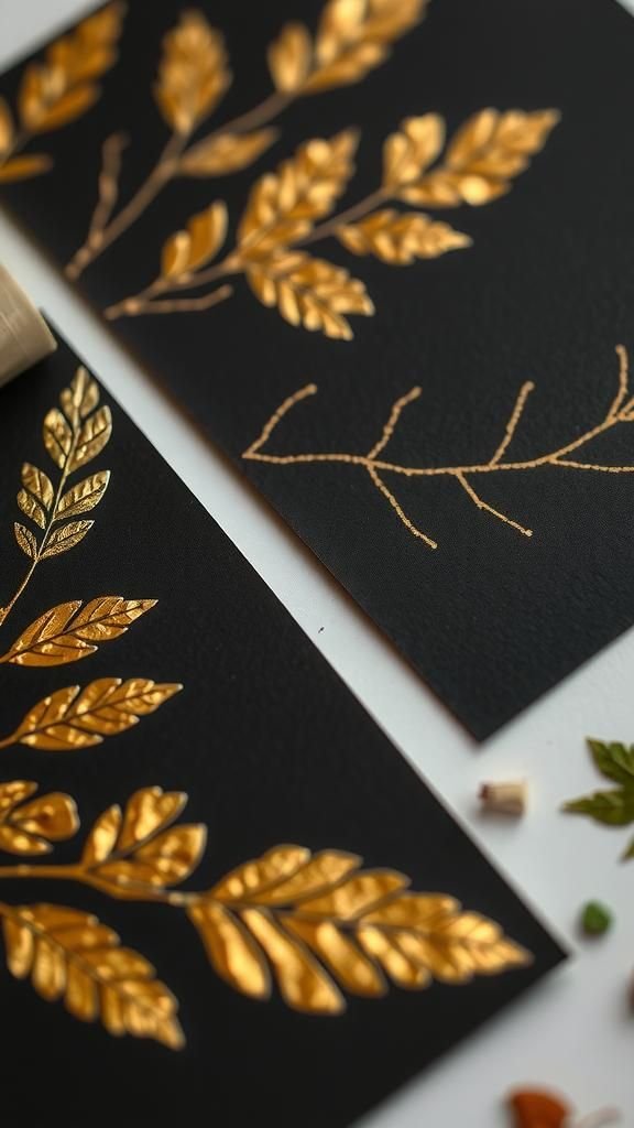Metallic Leaf Prints On Midnight Black Cardstock