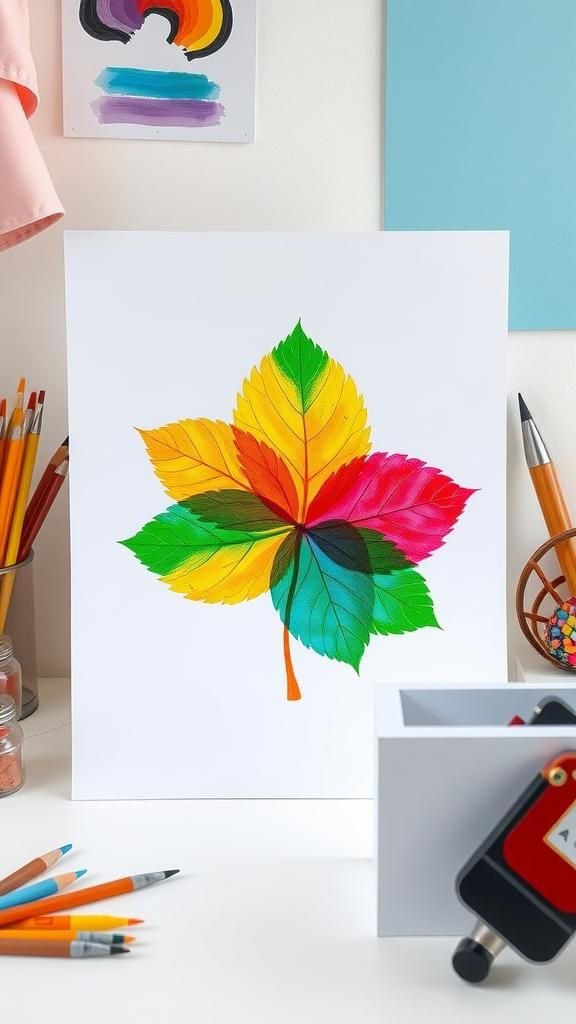 Rainbow Overprint Leaf Collage Poster For Playrooms