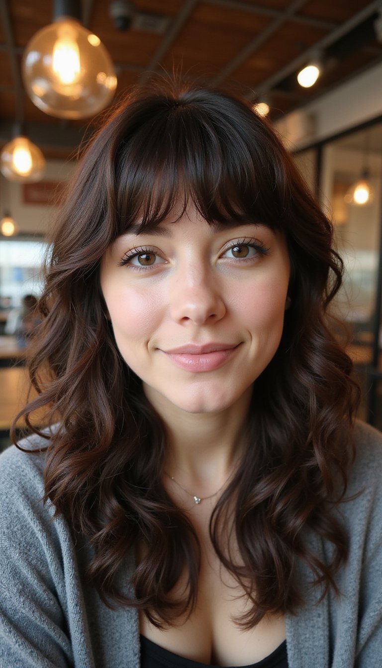 Curly Bangs Paired With Natural Volume Layers