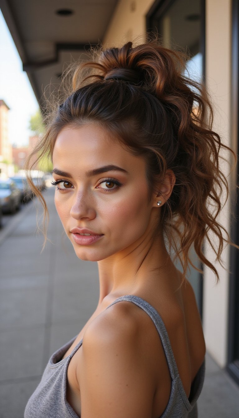 Messy High Pony With Tousled Curly Ends For Drama
