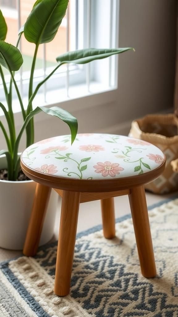Patterned Fabric Stool Seat Refresh