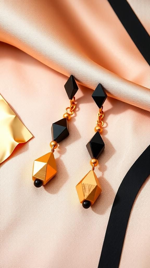 Black And Gold Paper Bead Elegant Drop Earrings