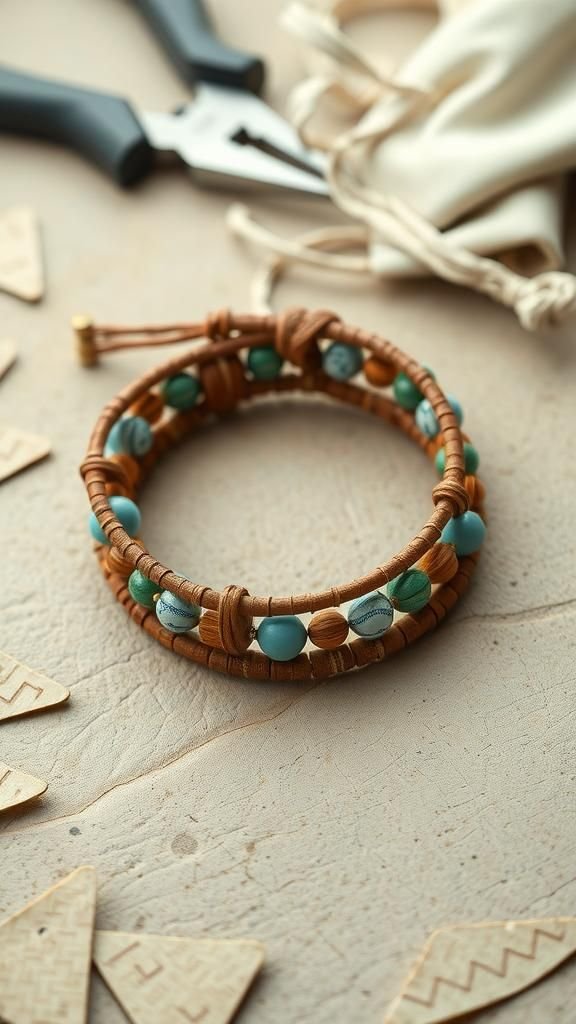 Boho Paper Bead Wrap Bracelet On Memory Wire