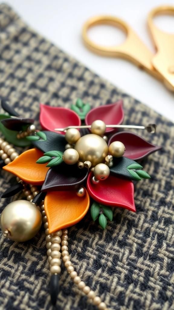 Bold Paper Bead Brooch Backed With Luxe Fabric