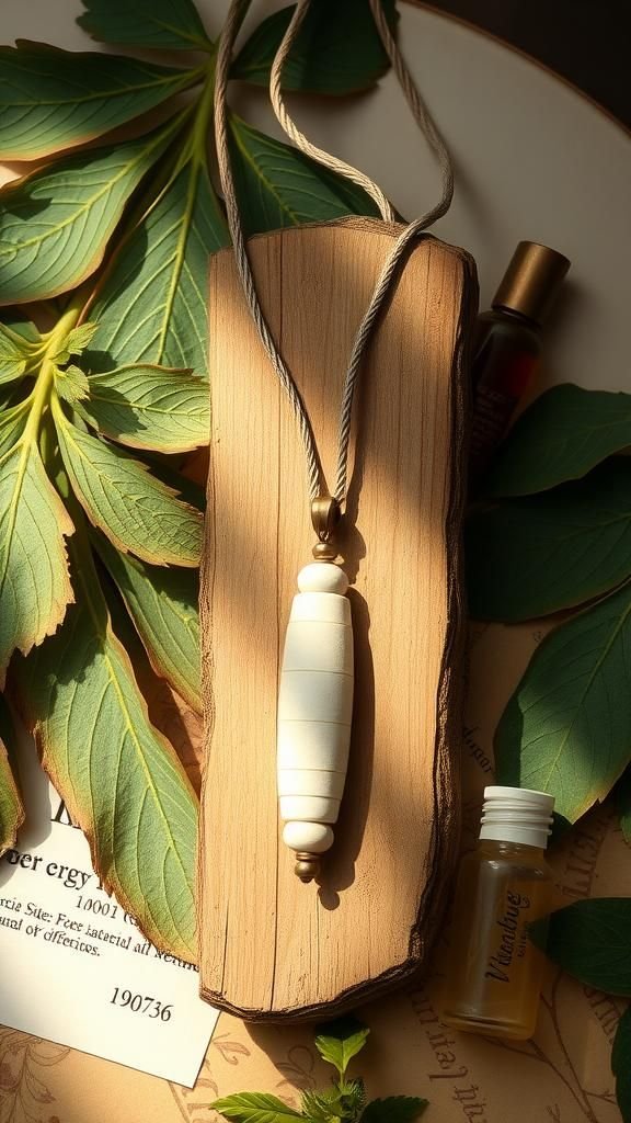 Botanical Print Paper Bead Pendant Necklace Charm