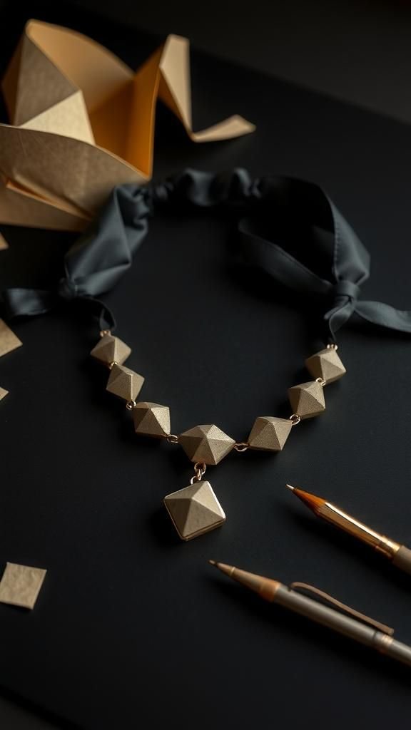 Geometric Paper Bead Choker Tied With Satin Ribbon