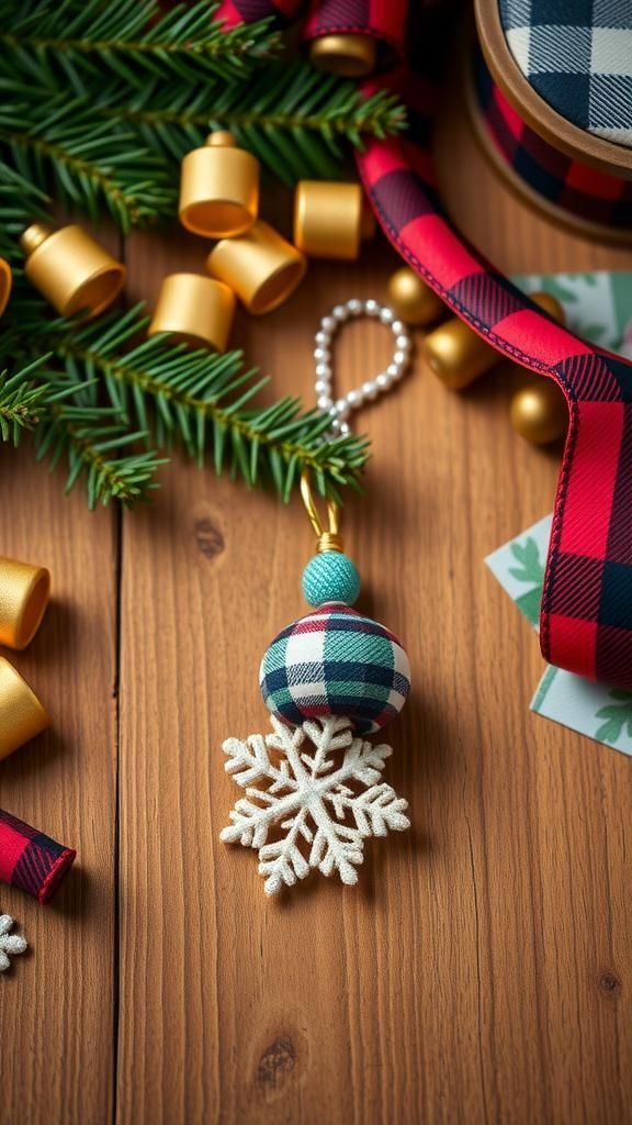 Holiday Plaid Paper Bead Ornament Charm Dangle