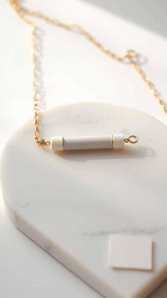 Minimalist Paper Tube Bead Bar Necklace In Gold