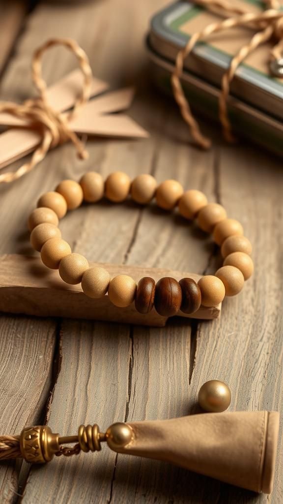Rustic Kraft Paper Bead Bracelet For Him