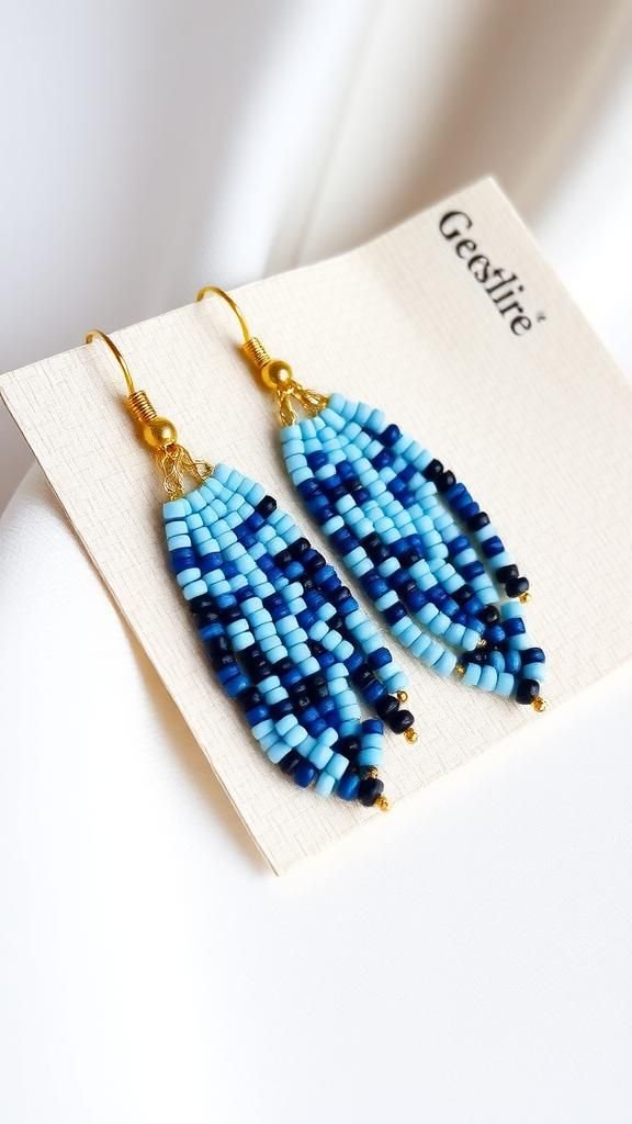 Tiny Paper Seed Bead Fringe Earrings In Ombre