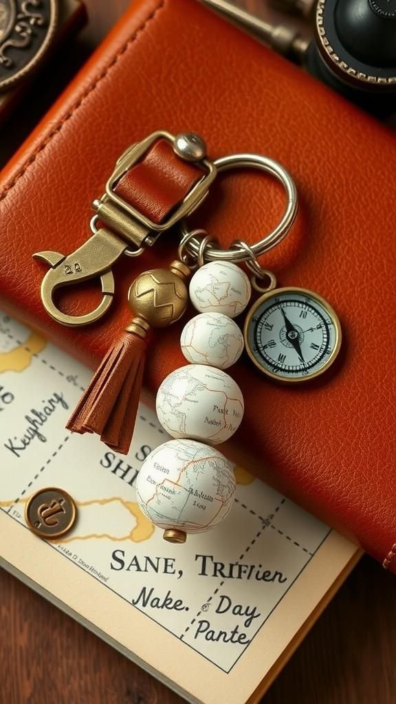 Upcycled Map Paper Bead Wanderlust Travel Keychain