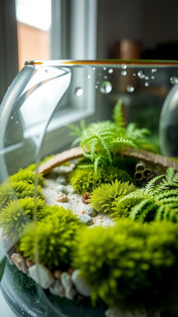 Pebble Terrarium Scene Featuring Miniature Stone Bridge