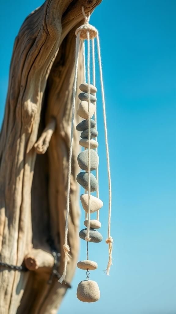 Pebble Wind Chime With Driftwood Hanger
