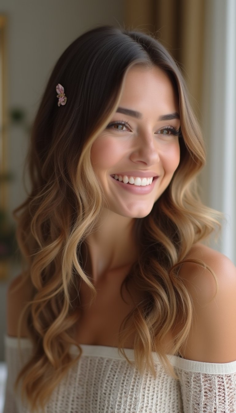 Side Swept Waves With Bow Pin Detail