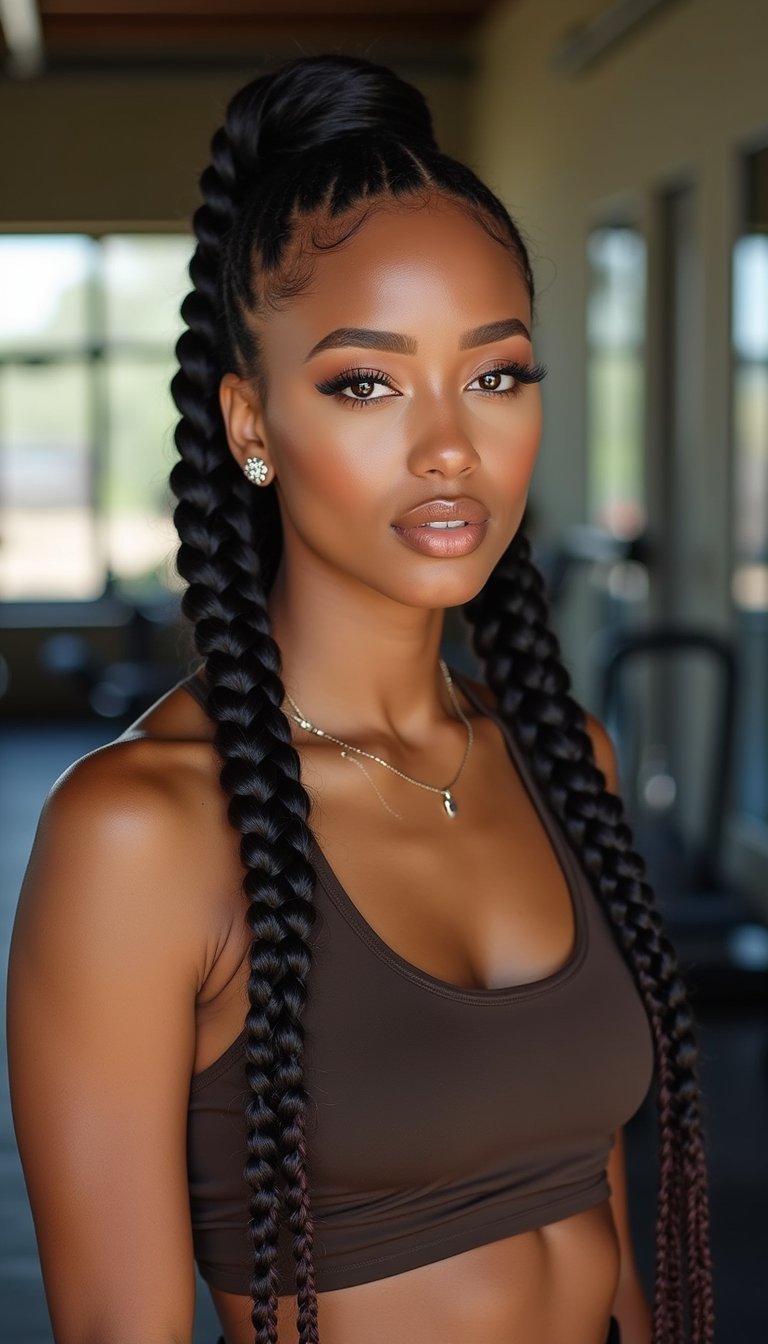 Boxer Braids With Tucked Ends For Gym