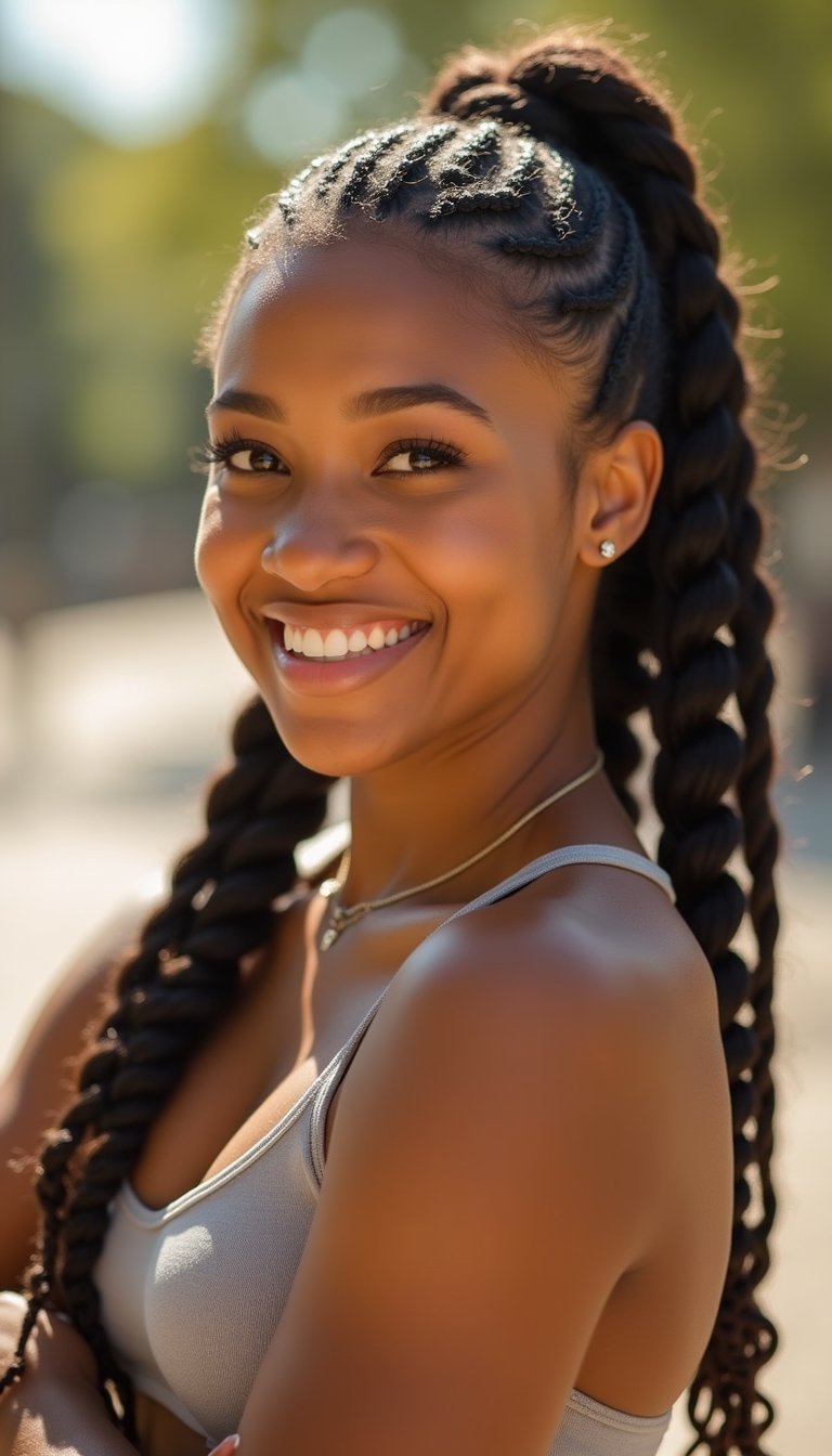 Cornrow Rows Ending In Secure Ponytail