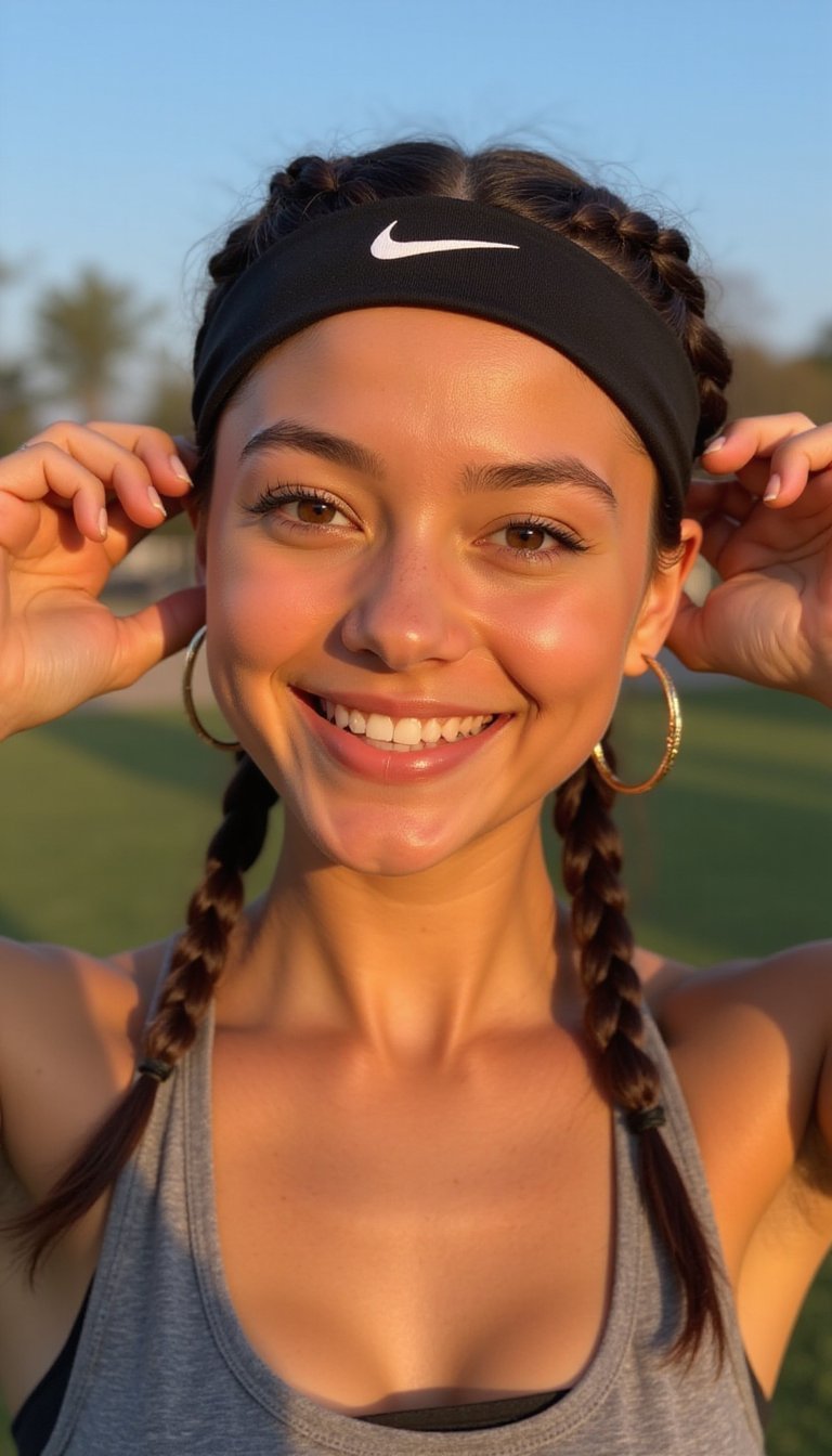 Halo Of Mini Braids Under Workout Headband