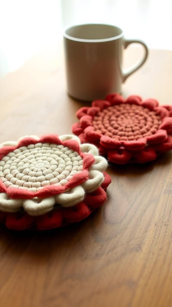 Scalloped Wool Punch Needle Coasters Set