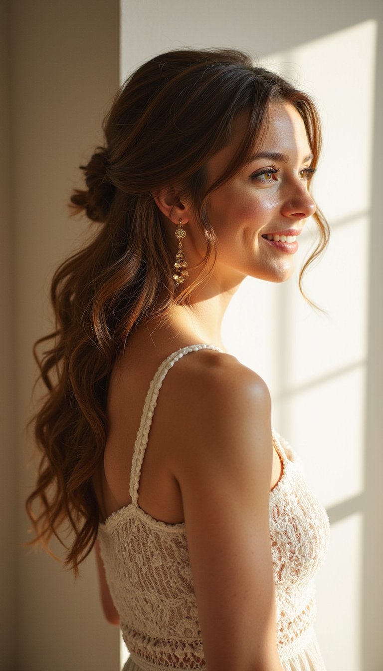 Twisted Halo Half-Up Bun For Soft Bohemian Flair