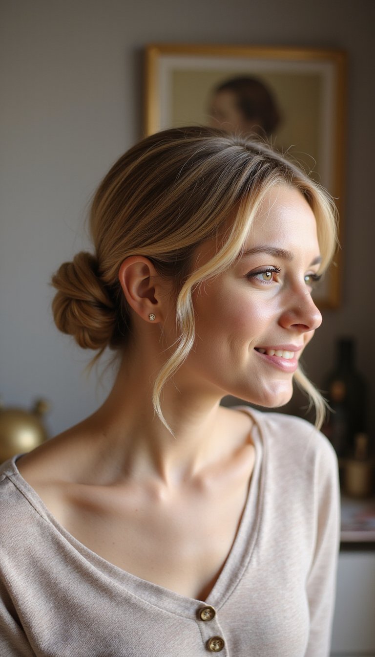 Low Chignon With Soft Waves For Work