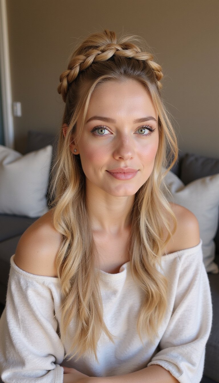 Halo Braid With Tucked Ends For Gentle Hold