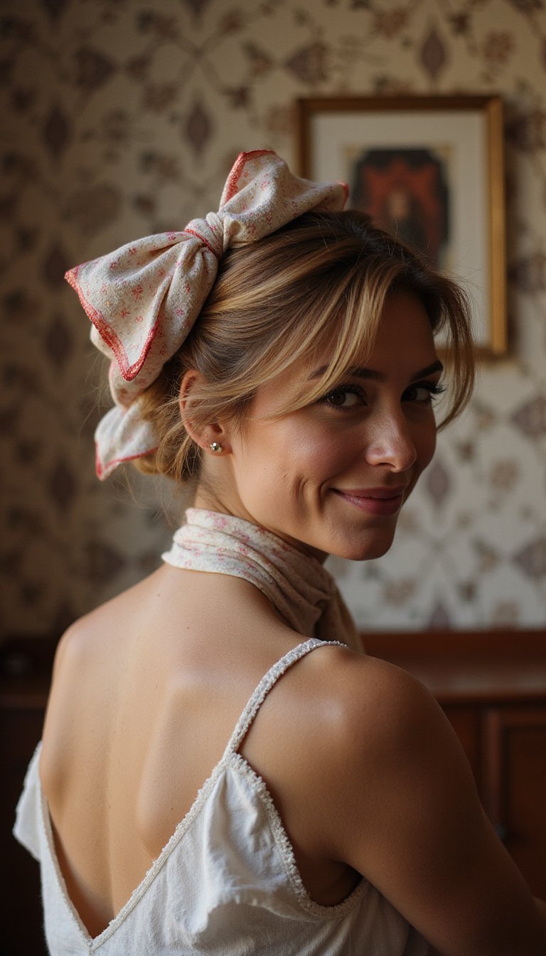 Low Sock Bun With Scarf For Extra Protection