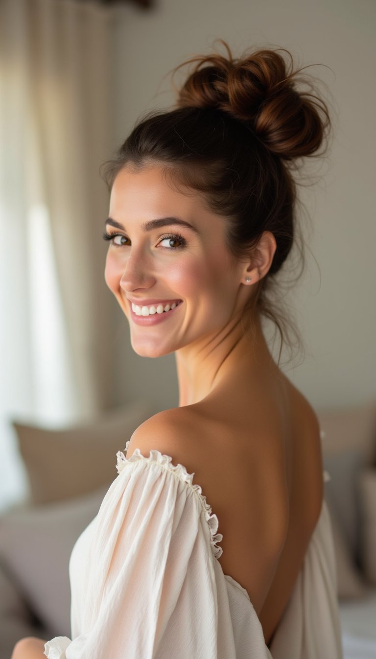 Messy High Bun With Edge Tuck For Busy Days