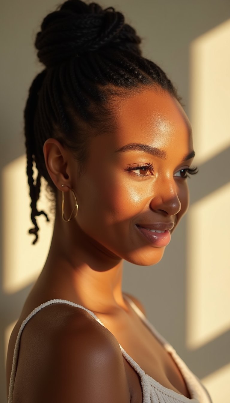 Tucked Faux Locs Updo For Texture And Shielding