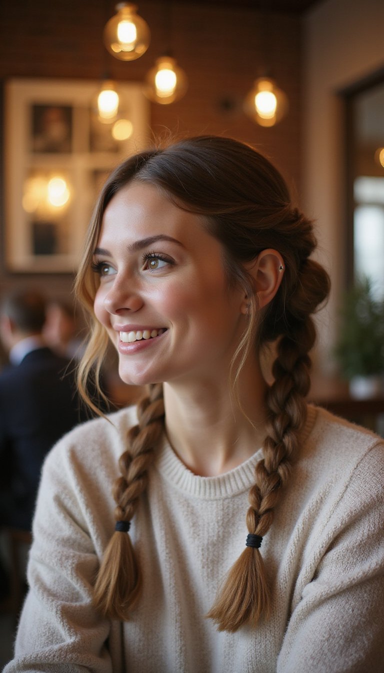 Two-Strand Twisted Pigtails Tucked Into Bun