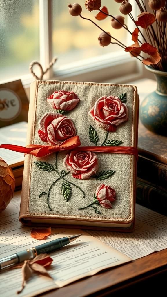 Journal Cover With Ribbon Wild Roses