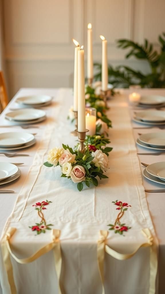 Table Runner Ends With Ribbon Florals
