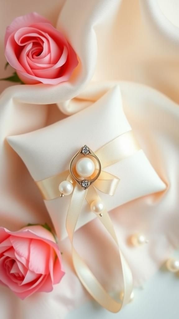 Wedding Ring Pillow With Ribbon Blooms