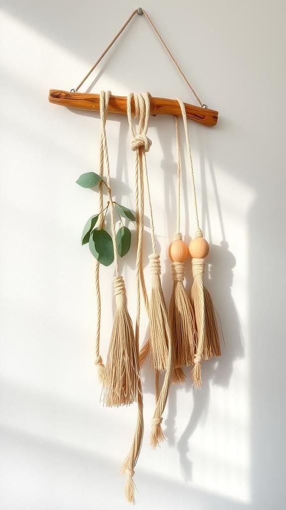 Branch And Rope Hanging With Dried Greenery