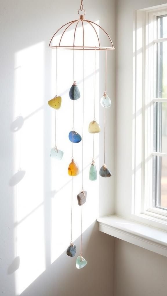 Airy Sea Glass Mobile With Copper Wire